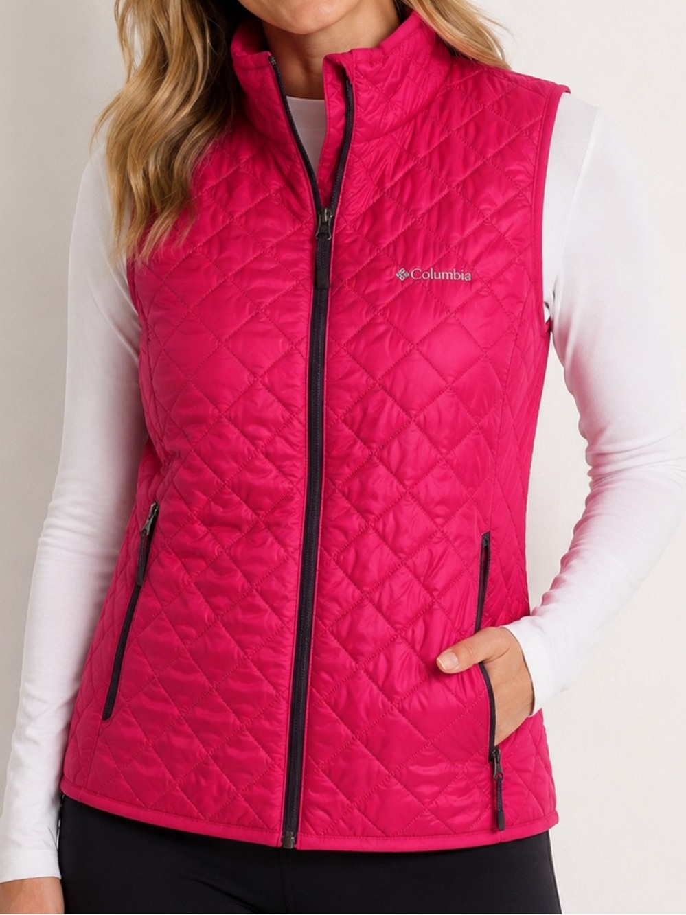Columbia Omni Heat fuchsia pink quilted puffer vest women’s large